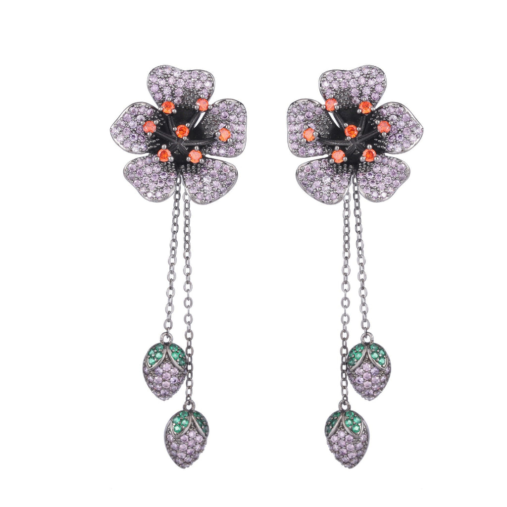 Zirconium Flower Tassel Earrings