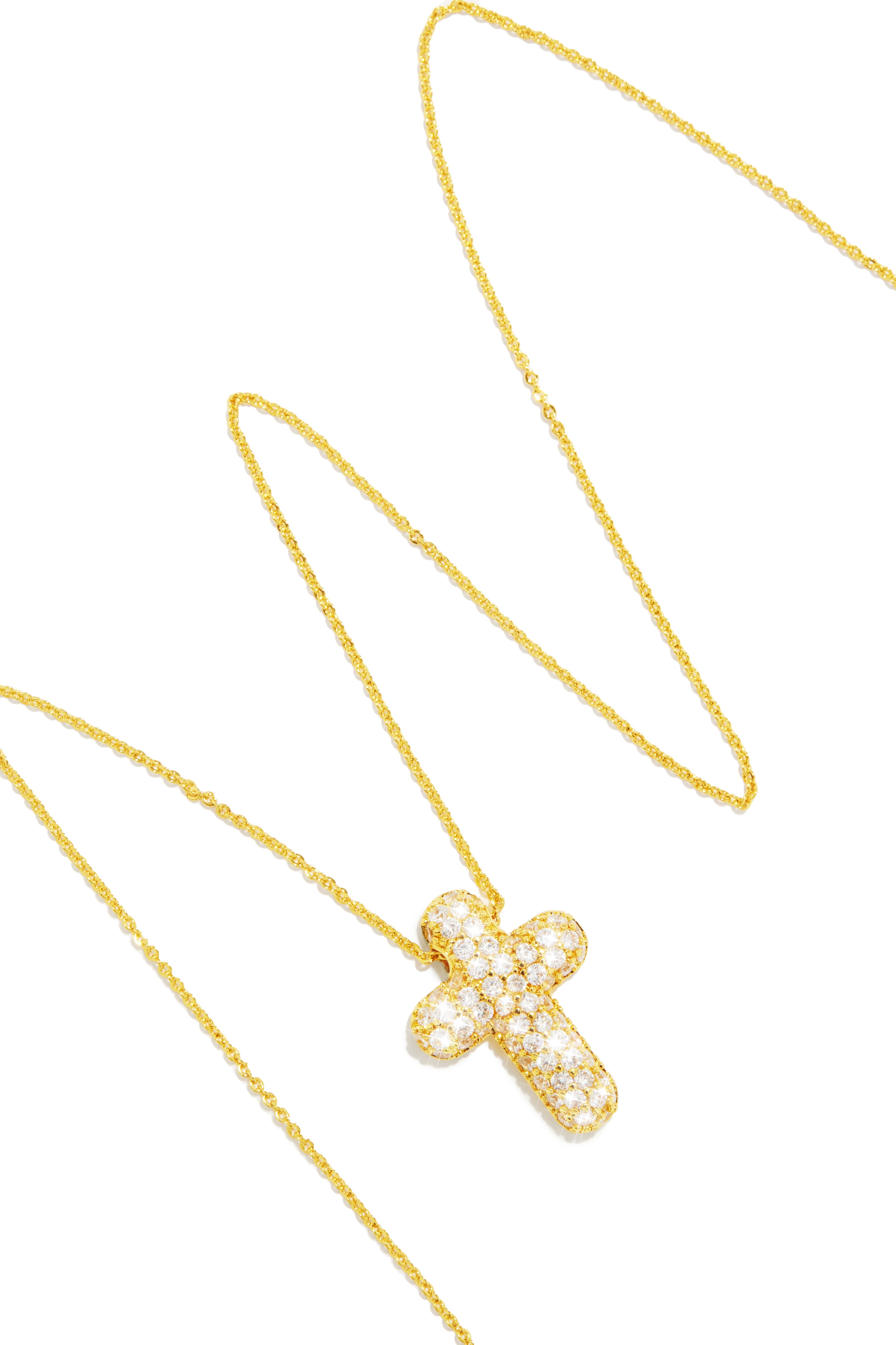 Eila Embellished Gold Dipped Cross Necklace - Gold