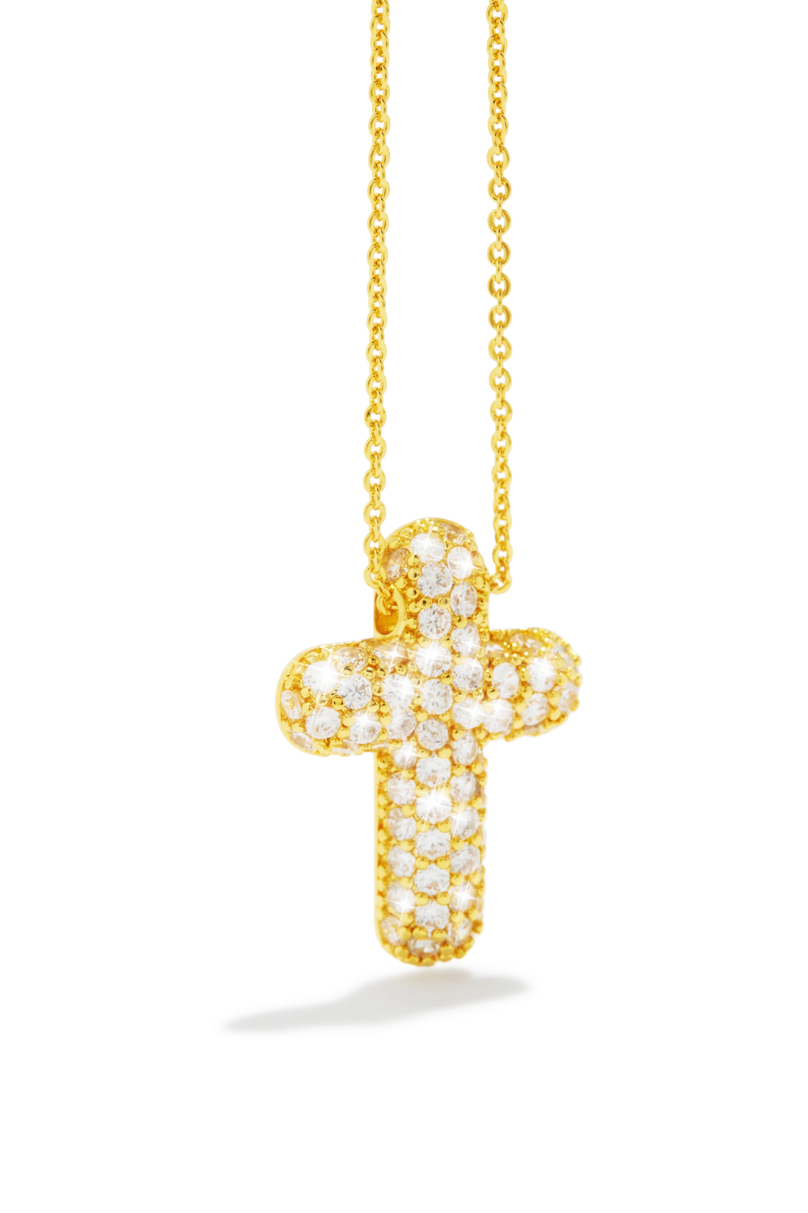Eila Embellished Gold Dipped Cross Necklace - Gold